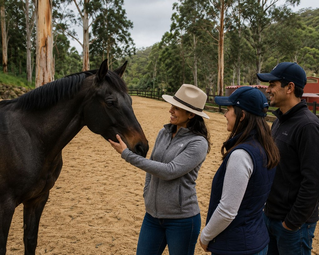 Participants connecting with a horse during a STRIDE experiential leadership program